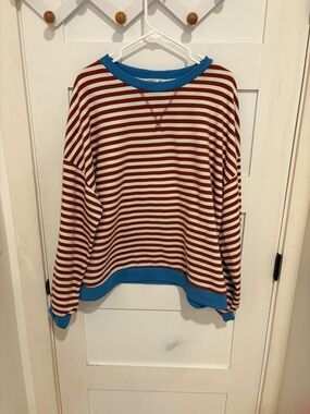 UE Striped Brown & White Sweatshirt with Blue Ribbed Neck